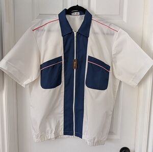 Vintage D’Avila Men's Zip-Up Short Sleeve Shirt Blue White XL NWT